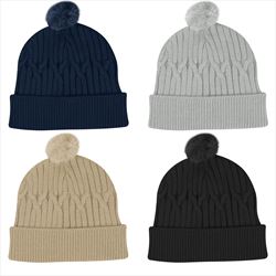 AH15073B Courtney Cable Knit rPET Pom Beanie Blank No Imprint